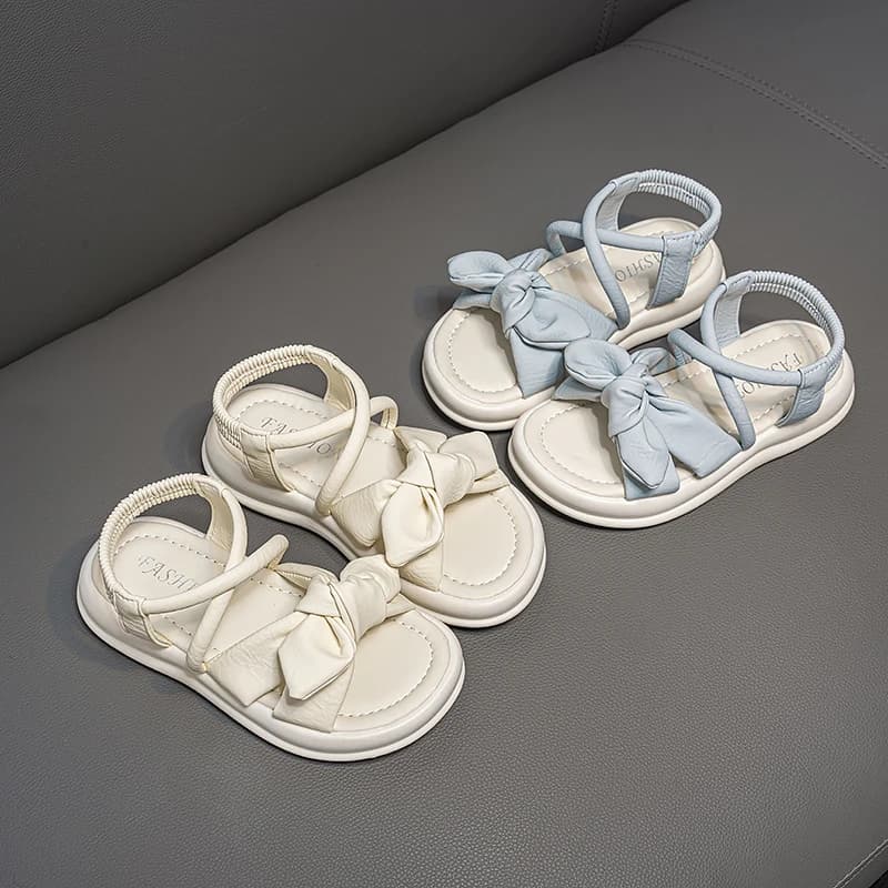 Girls Fashion Bowknot Sandals 2026 Summer Elastic Band Casual Shoes Kids Slip-on Beach Sandals Children Footwear Large Sizes