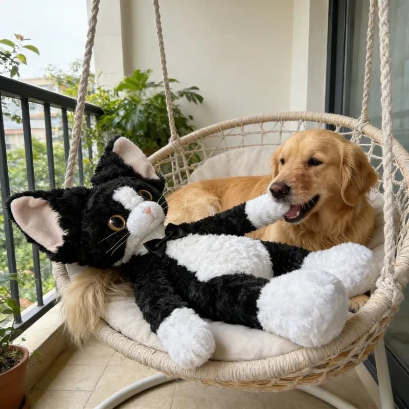 Nuovo Giocattolo di Peluche per Gatti da 15,75 Pollici, Giocattolo di Peluche Gatto Devon, Giocattolo Gatto Riccio, Regalo Ideale per Animali Domestici, Compagno per Cani, Occhi Grandi e Corpo Lungo
