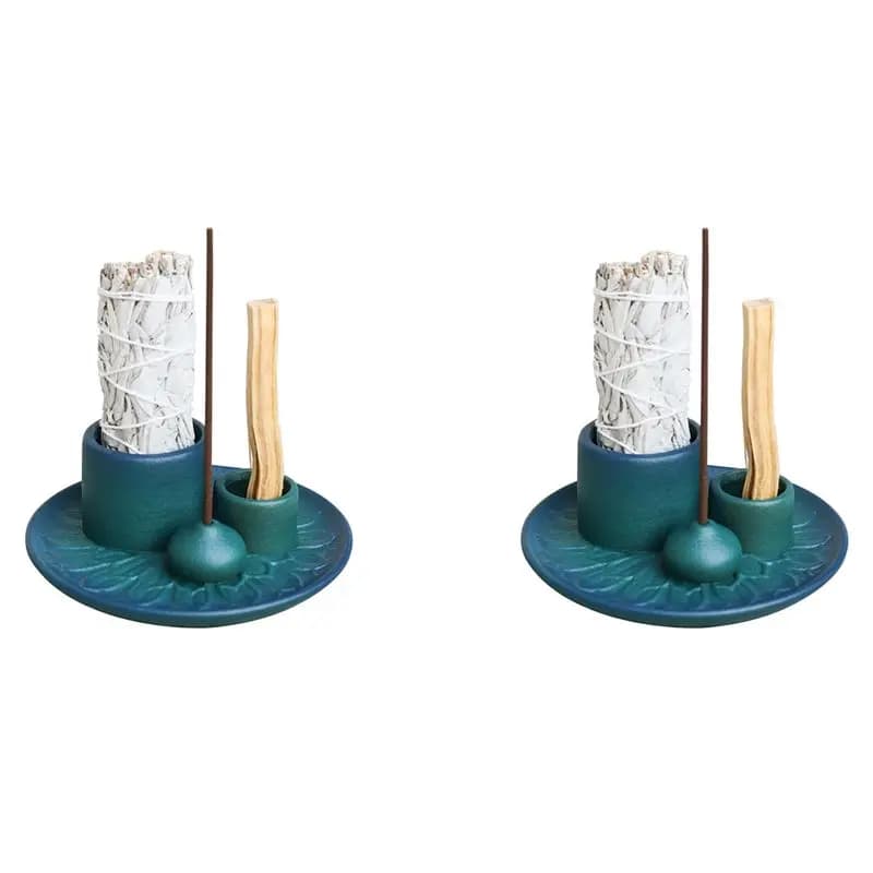 VEHO-2X Porta bastoncini di incenso, Bruciatore di incenso multiuso fatto a mano per bastoncini di incenso, Porta salvia per bruciare, Vassoio raccogli cenere
