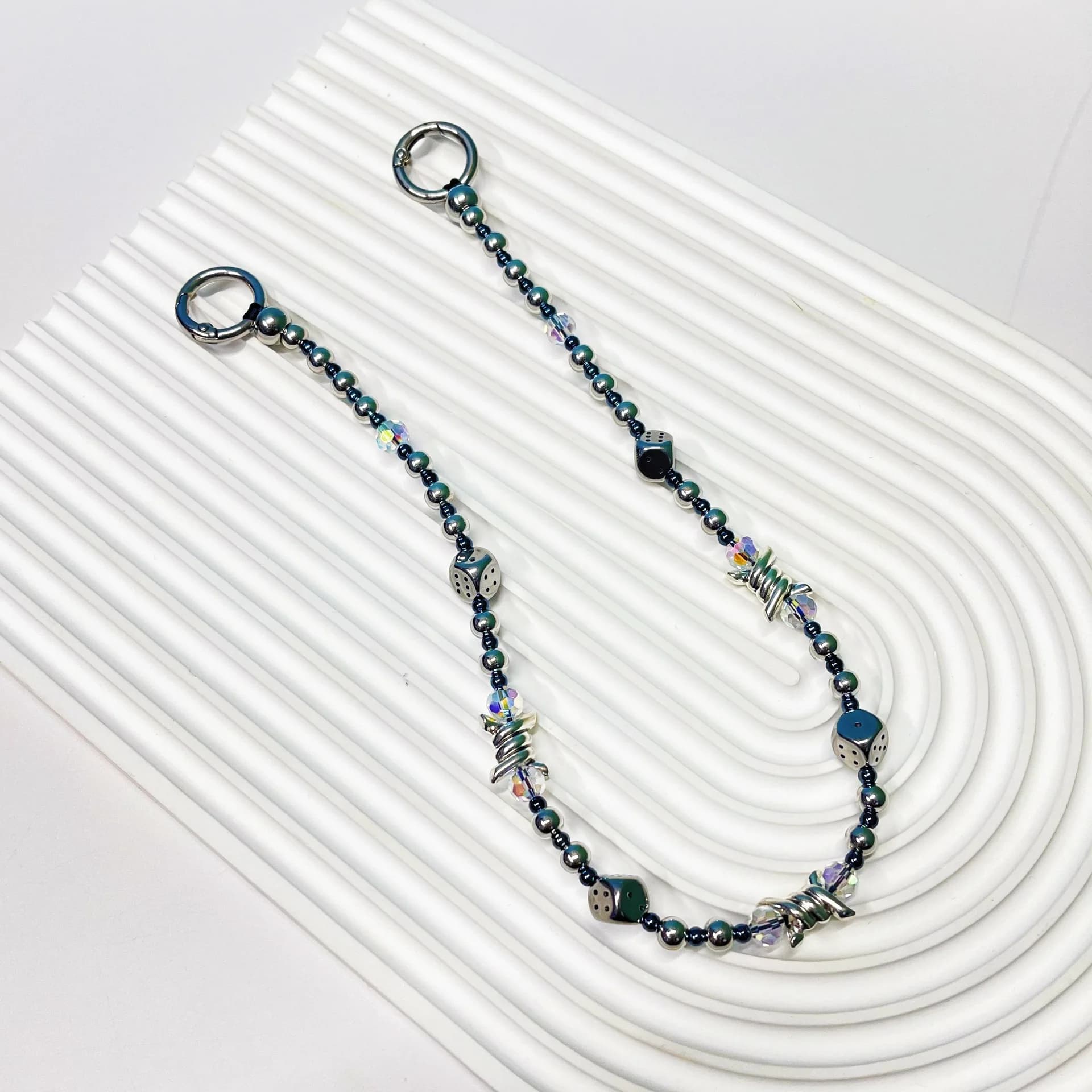 HERLOOK Cool Punk Dice Metal Bead Bag Chain Charms Irregular Twisted Wire Decor Keychain Handbag Hanging Accessory For Men Women
