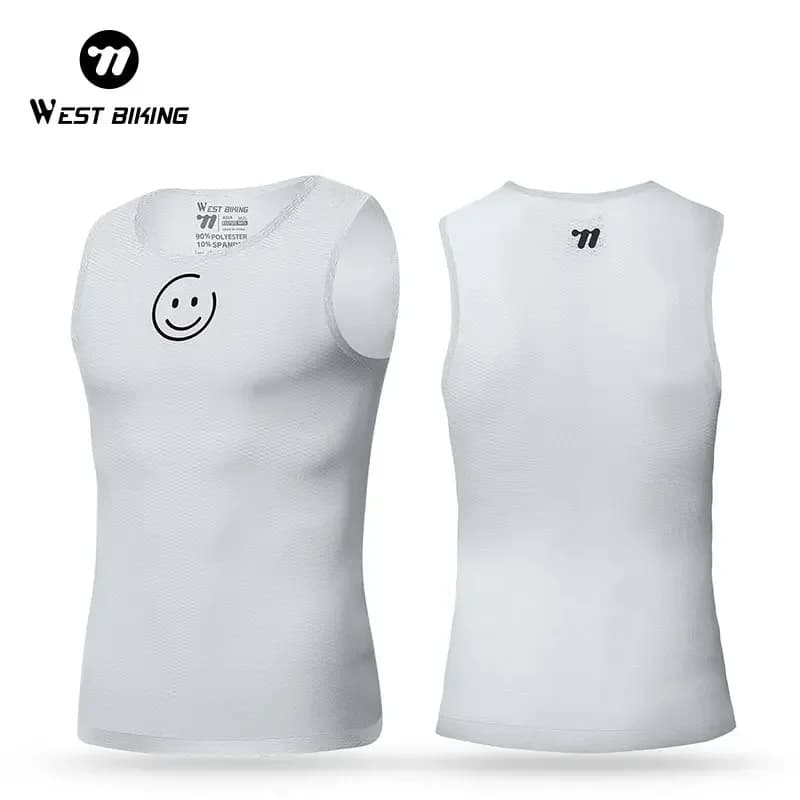 WEST BIKING Cycling Base Layers Men Summer Mesh Breathable Sport Underwear Smiling Face Printing Bicycle Sleeveless Sweatshirt