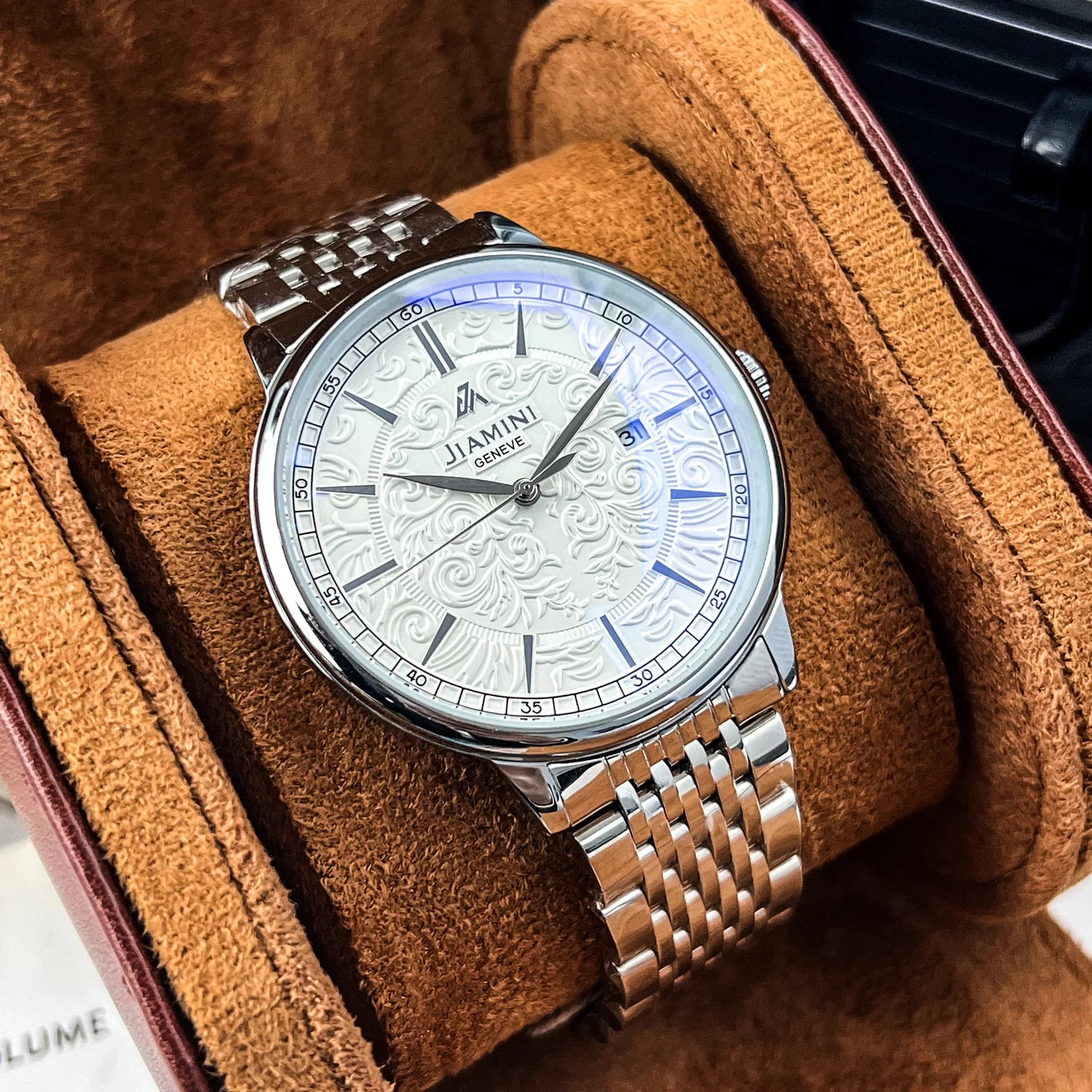 Orologio Meccanico Automatico da Uomo in Acciaio Inossidabile Vintage con Data Incisa, Luminoso, Impermeabile, Cinturino in Acciaio Solido