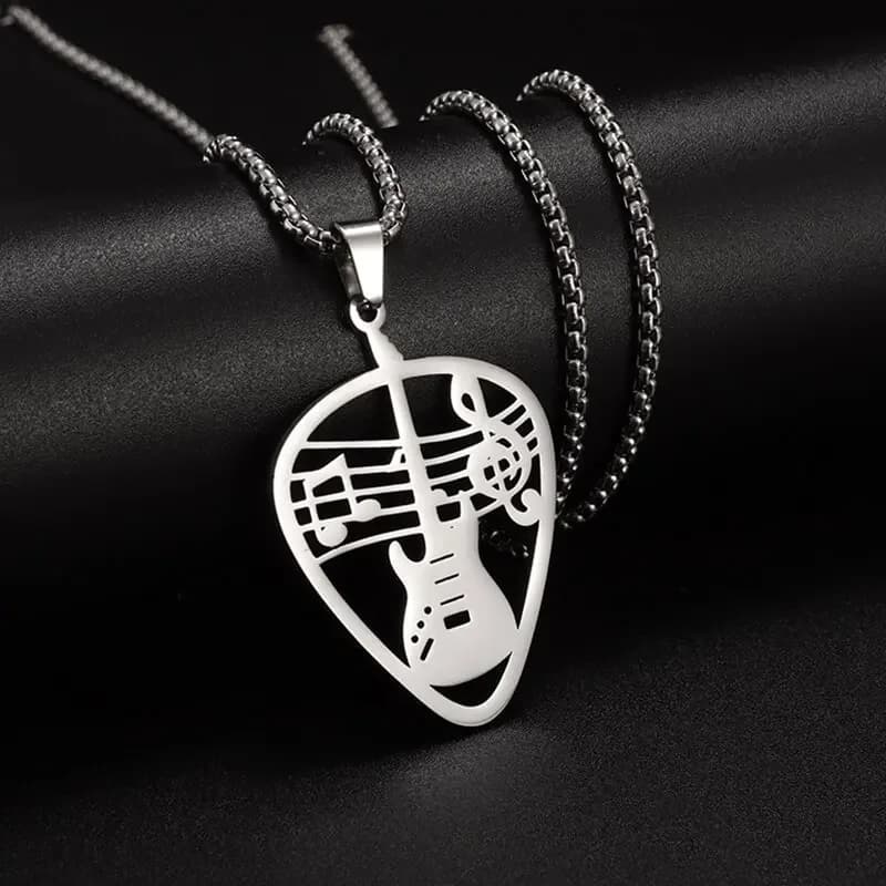 Plettro per chitarra in acciaio inossidabile collana con ciondolo a forma di nota per basso amanti della musica Rock gioielli Punk per uomini e donne