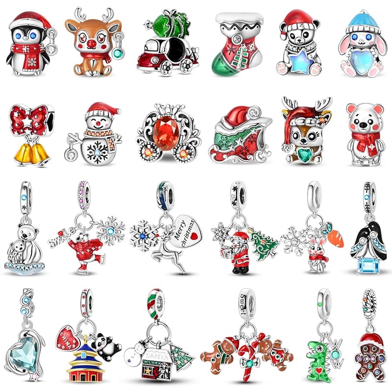 Winter Charms 925 Sterling Silver Elk Bear Santa Claus Charms Beads Fit Original Bracelets For Women DIY Festival Jewelry Gifts