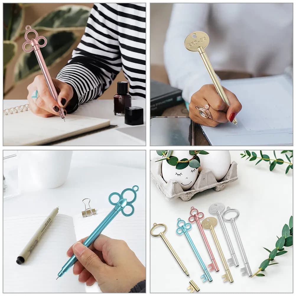 18Pcs Key Shaped Gel Pens Vintage Design Portable Writing Pens Comfortable Grip Office Home Study Supplies Gift Set