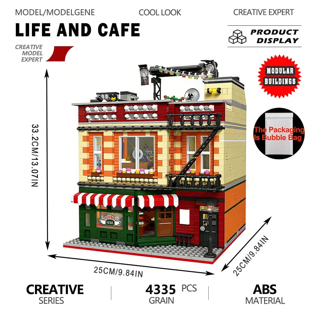 Set di Costruzioni Modulari Street View Central Perk Big Bang, Modello di Casa Cittadina, Set di Mattoncini da Assemblare, Giocattoli per Adulti, Regalo da Collezione