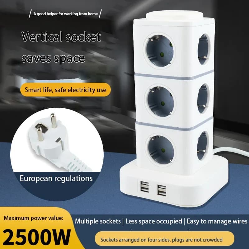 12-way Tower Multi-Port USB Extension Cable 1.8 M EU Plug Overload Protection Switch Vertical Grip