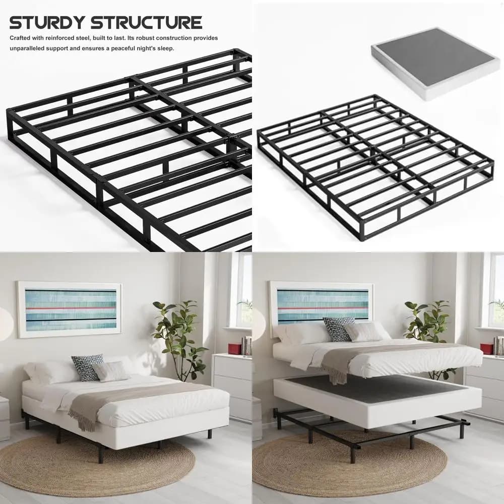 4 Low profile metal box springs, easy mounting, durable steel structure, silent and non-noise mattress support
