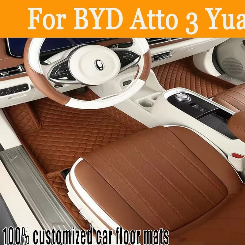 Tappetini per auto automobilistici personalizzati per BYD Atto 3 Yuan Plus 2022 Tappetini per auto da donna in pelle di lusso per auto Copertura completa