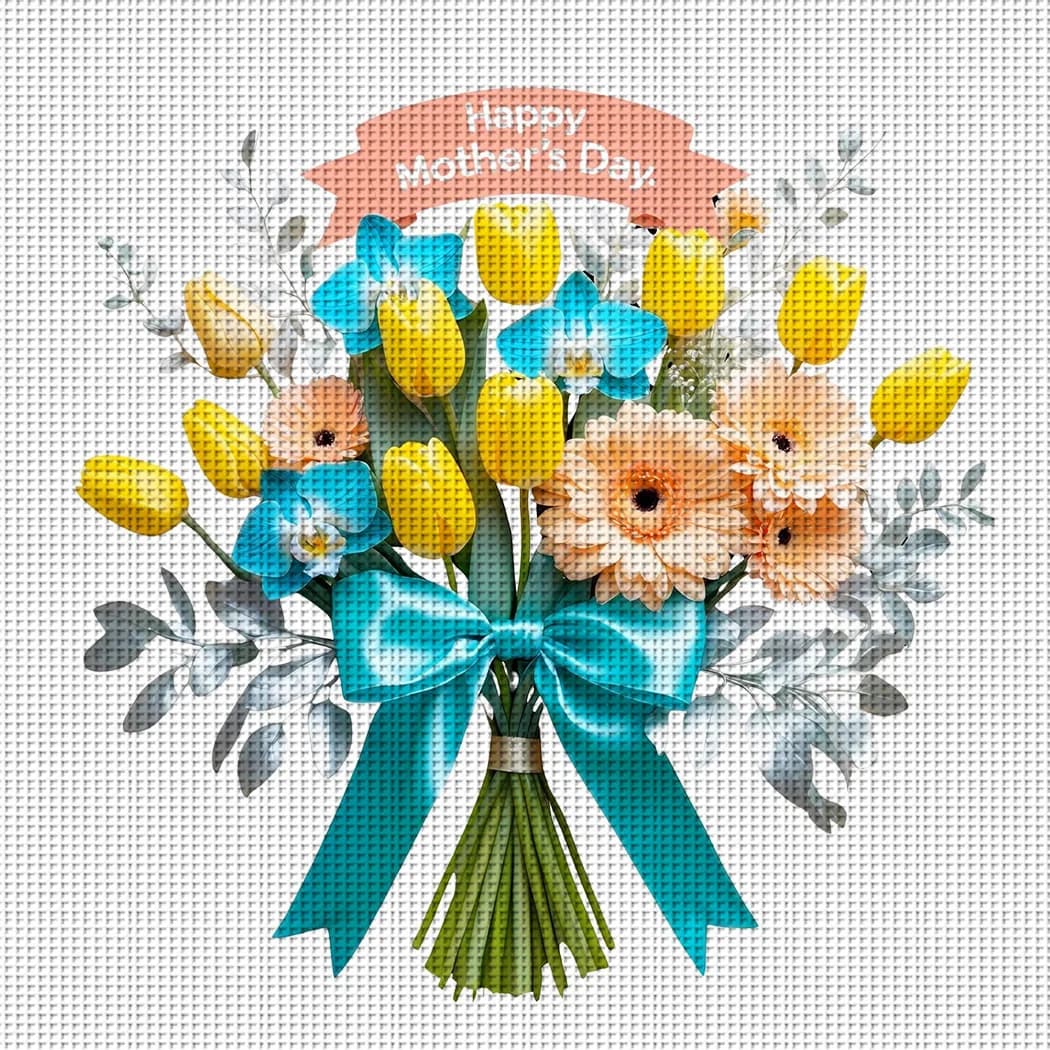 Kit Punto Croce Fai da Te per la Festa della Mamma, Bouquet di Tulipani Gialli, Ricamo 11Ct, Kit Punto Croce Fai da Te per Decorazione Murale e Regali, Materiali Fatti a Mano, Senza Cornice (Prodotto Semi-Finito) 36X36Cm/14.17X14.17In