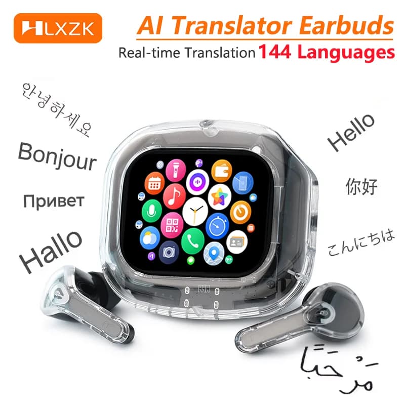Auricolari Air Max Smart Touch Screen TWS In-Ear con Traduttore 144 Lingue, Cuffie Sportive Binaurali Pro con Audio Stereo e Bassi Potenti