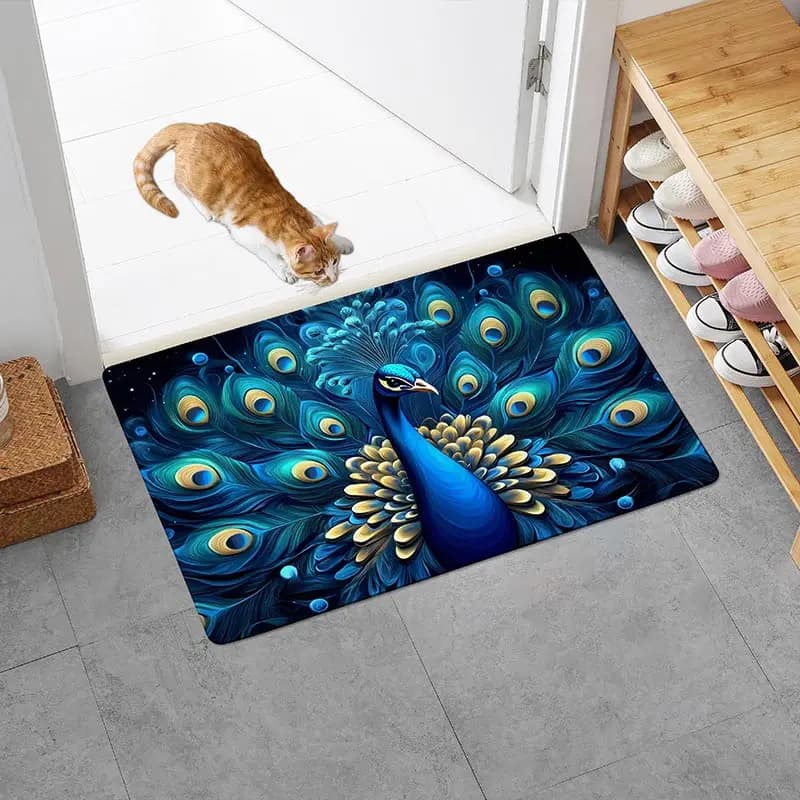 Peacock entrance decoration door mat Exquisite peacock pattern door mat Bathroom mat Cartoon animal theme Bathroom floor Interio