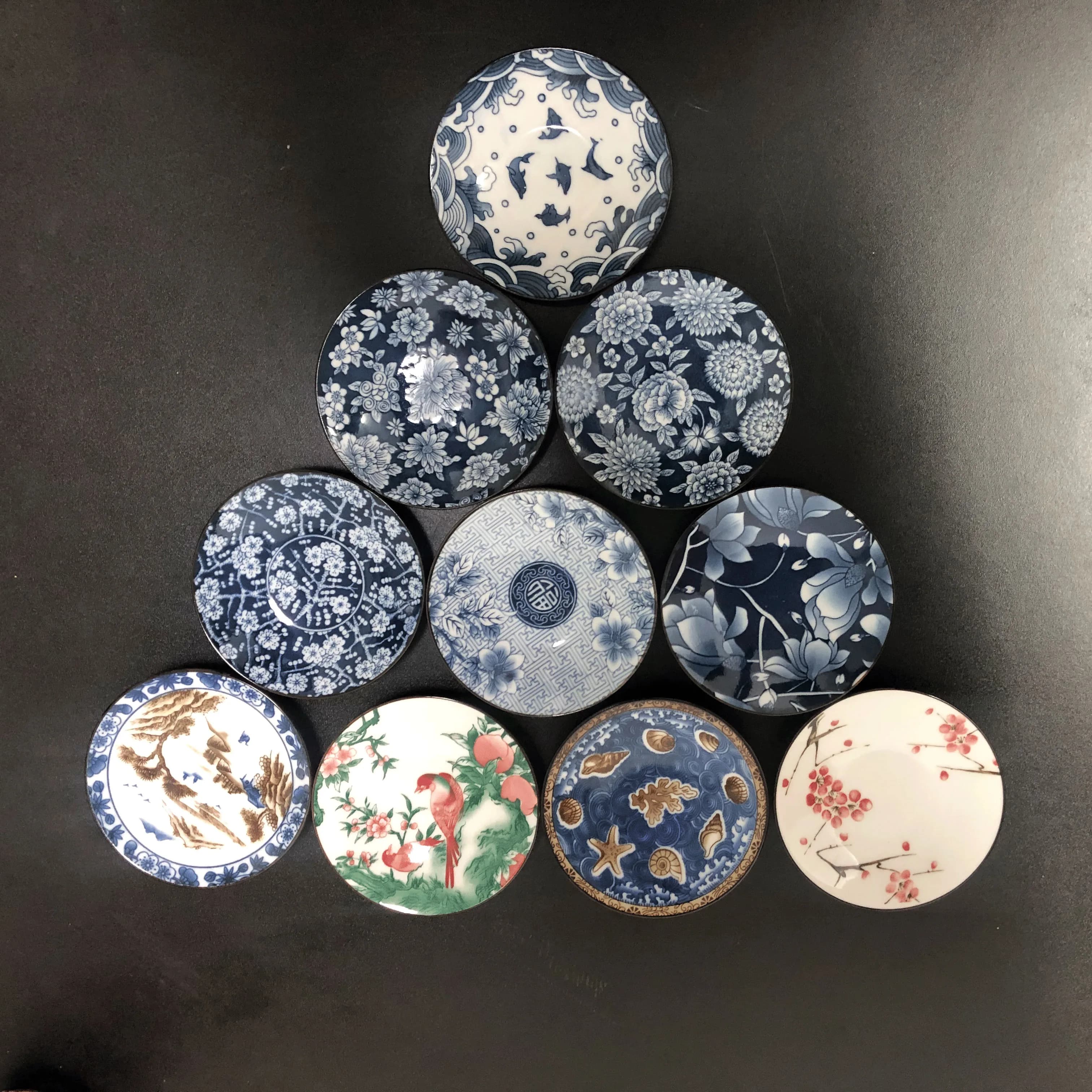 10 sottobicchieri in ceramica blu e bianchi opzionali, anti-scottatura, per piatti da condimento giapponesi, frutta secca, piccoli piattini, piccoli vassoi
