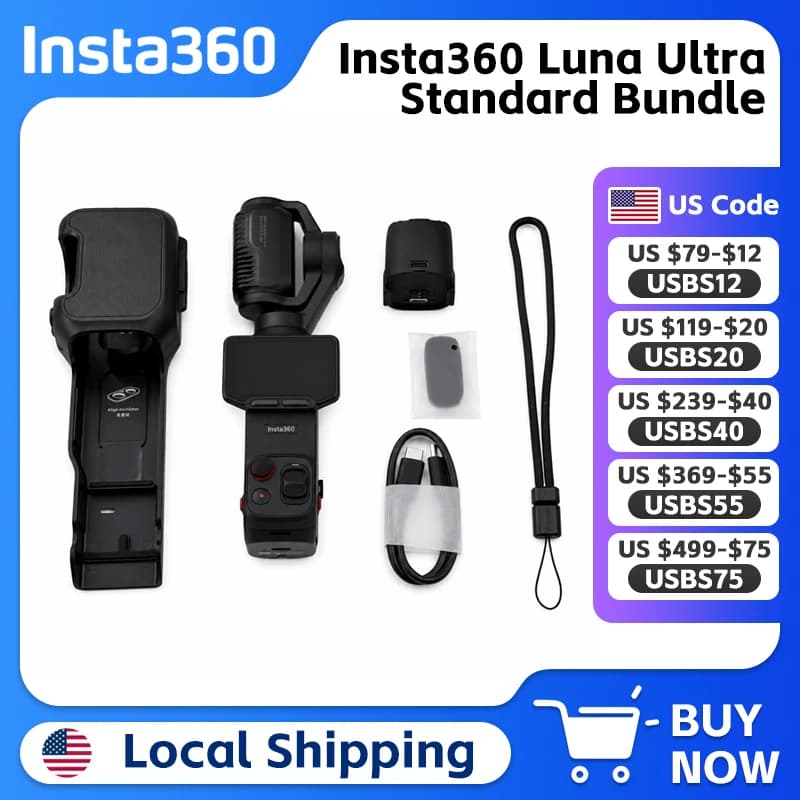 Insta360 Luna Ultra Standard Bundle Supports 8K30fps and 4K120fps Dolby Vision video Detachable 2" OLED Touchscreen