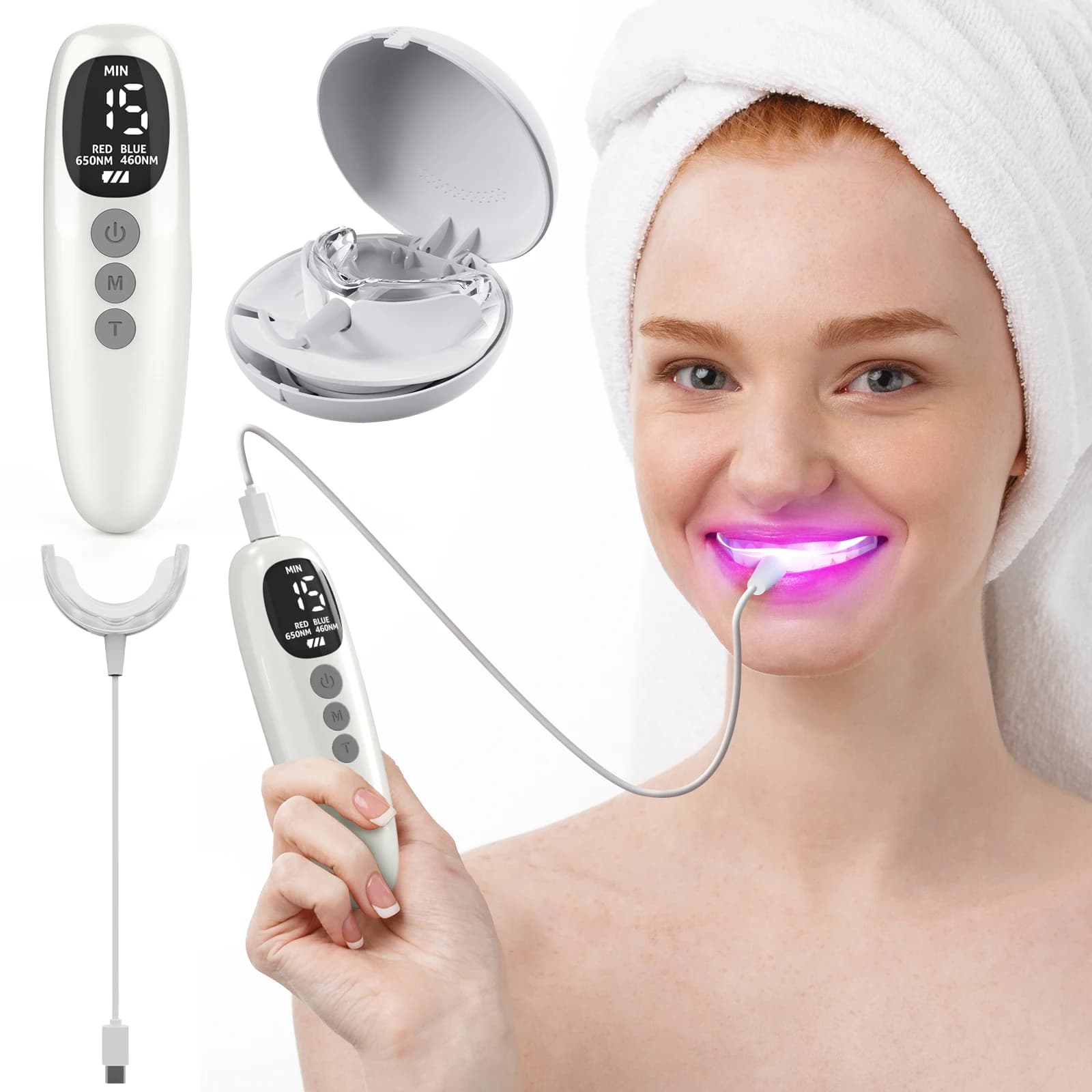 Dental Whitening Accelerator with Red and Blue 650nm Therapy for Genghives, LEDs for Reparation and Health of the Magistrates, Treatment for Bloody Legs