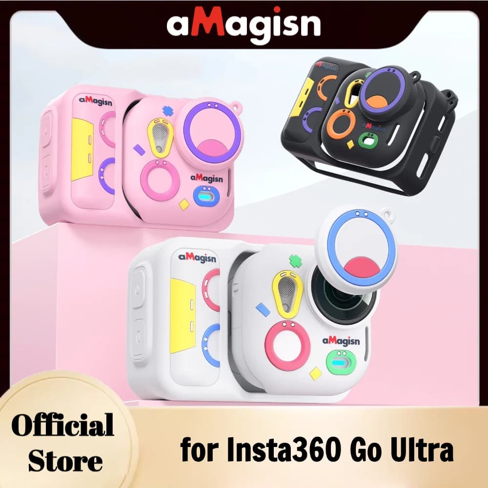 Custodia in silicone aMagisn per Insta360 Go Ultra Custodia protettiva con copriobiettivo staccabile e cinturino anti-perdita per accessori GoUltra