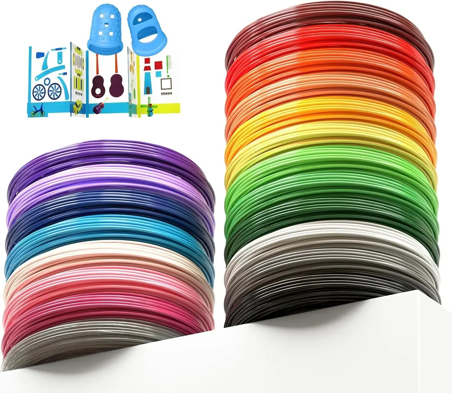 1.75mm PLA 3D Pen Filament 20 Colors 260ft with Finger Caps & Stencil