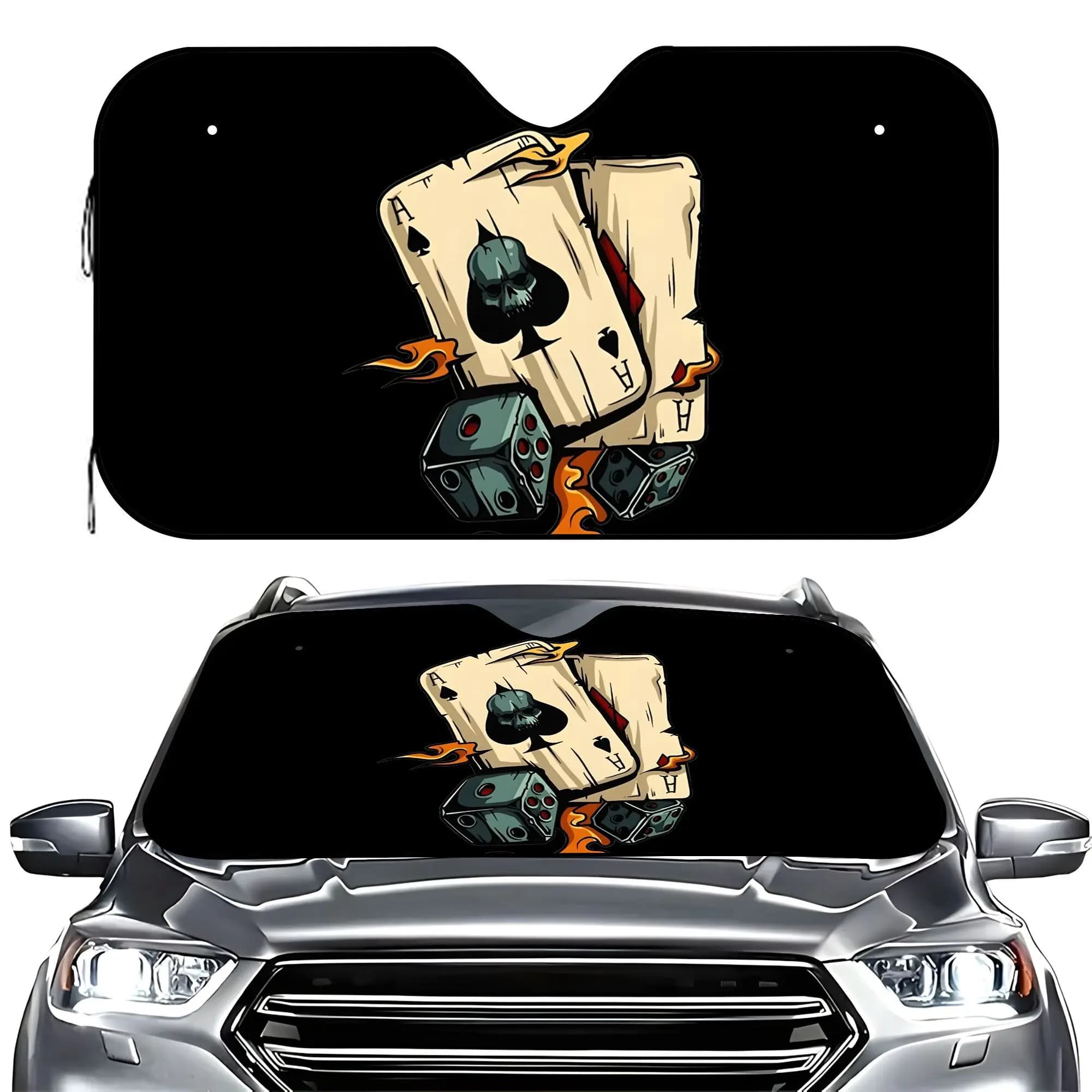 1pc Cartoon Style Car Sun Shade Poker & Dice Fusion Design Themed UV Glare Protection Windshield Cover, Universal Fit, Perfect G