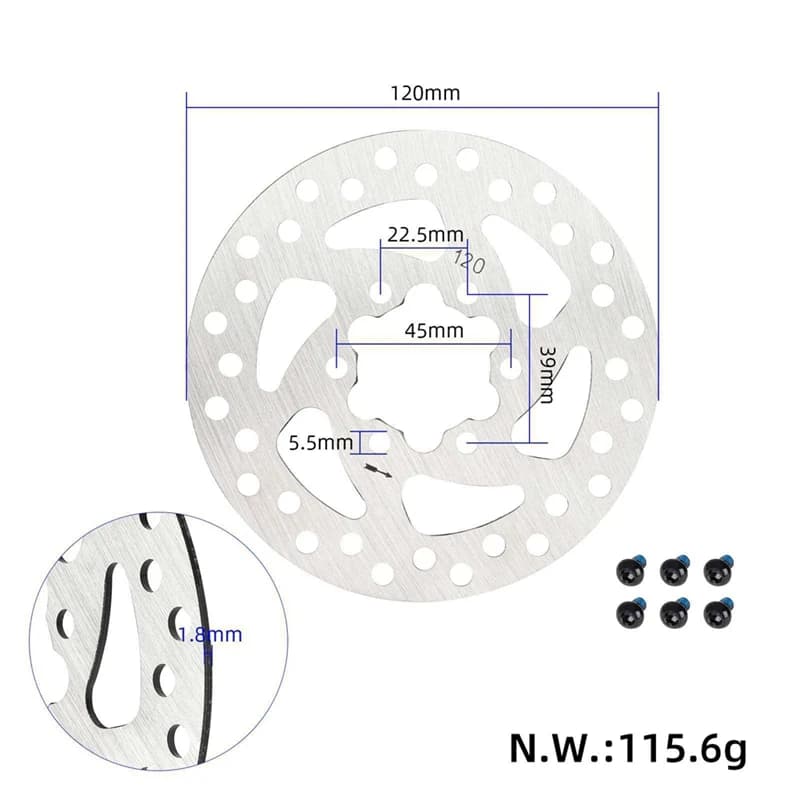 Disco freno da 120 mm per scooter elettrico MAX G3/ZT3/ZT3 Pro Disco freno a 6 fori Parte in acciaio inossidabile [AA74-AAA]