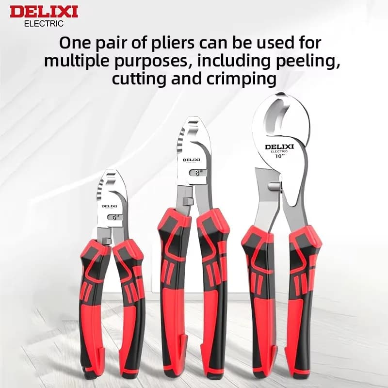 DELIXI ELECTRIC 6/8/10-Inch Cable Cutter:Chromium-Vanadium Steel,2-in-1 Wire Stripping&Cutting,Anti-Slip Handlefor Daily Repairs