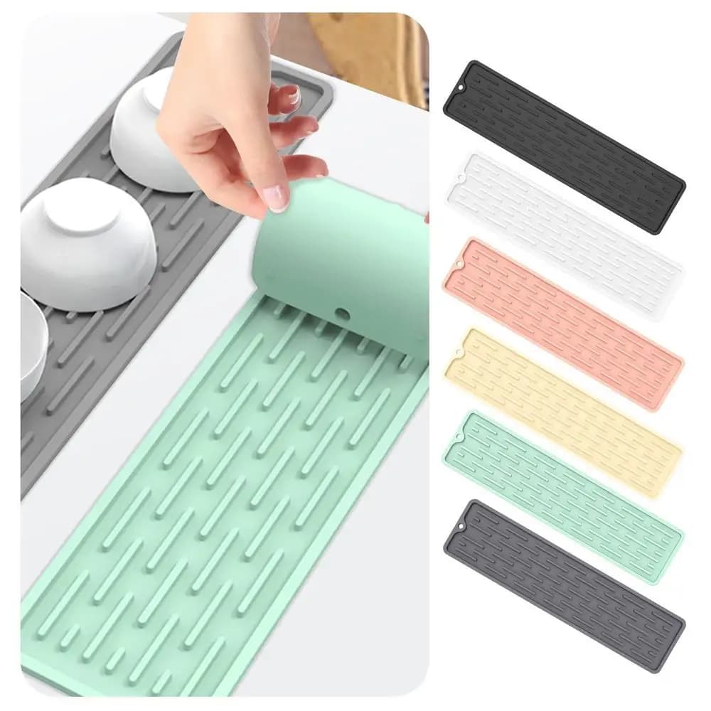 1Pc Tappetino per asciugare utensili da cucina, Tappetino per piatti in silicone ad asciugatura rapida, Tappetino drenante lungo in silicone, Tappetino per isolamento termico da cucina, Tappetino per pentole, Tappetino per controsoffitto per lavello, Tappetino antiscivolo per tagliere, Sottobicchiere per ciotole e bacchette