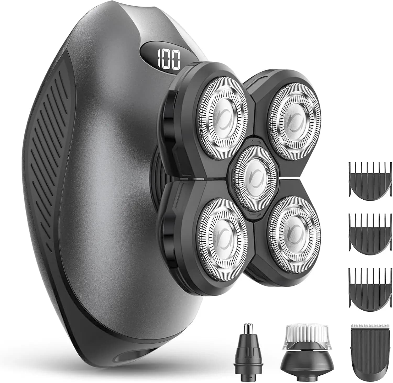 Rasoio elettrico impermeabile 5 in 1 con display LED, regolabarba e tagliacapelli ricaricabile per uomo - Regalo ideale