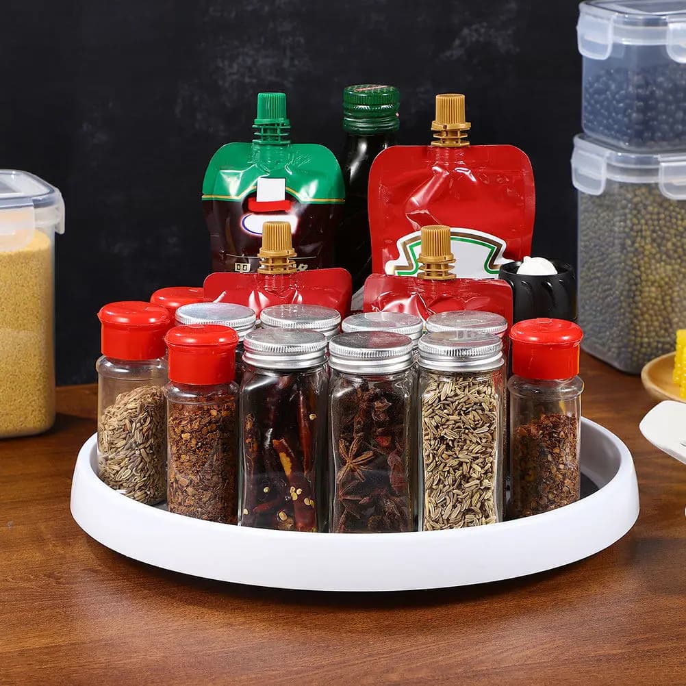 Set di 3 Vassoi Girevoli per Spezie, Organizzatore Multifunzione da Cucina per Condimenti, Profumi, Trucchi, Gioielli, Contenitore da Scrivania e Bancone