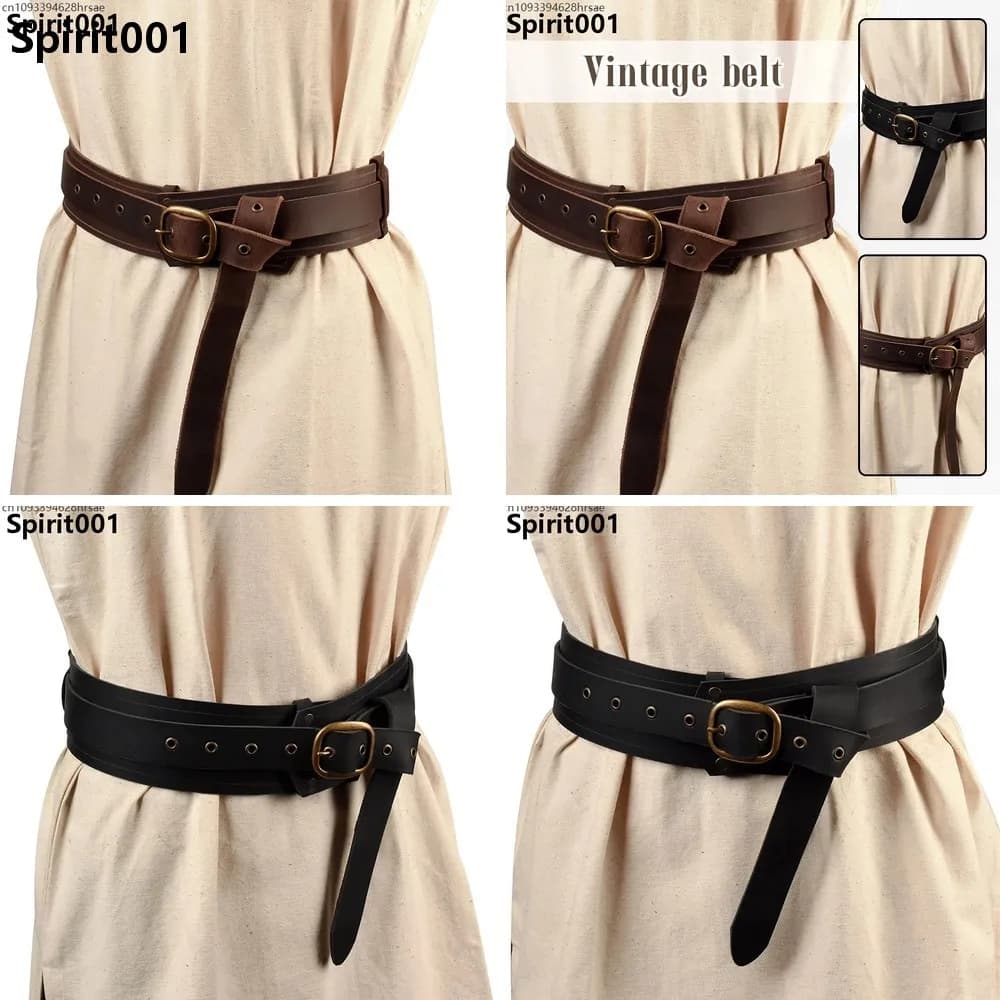Cintura Medievale da Cavaliere Vichingo in Pelle PU con Fibbia Gotica, Accessorio per Costume Cosplay LARP