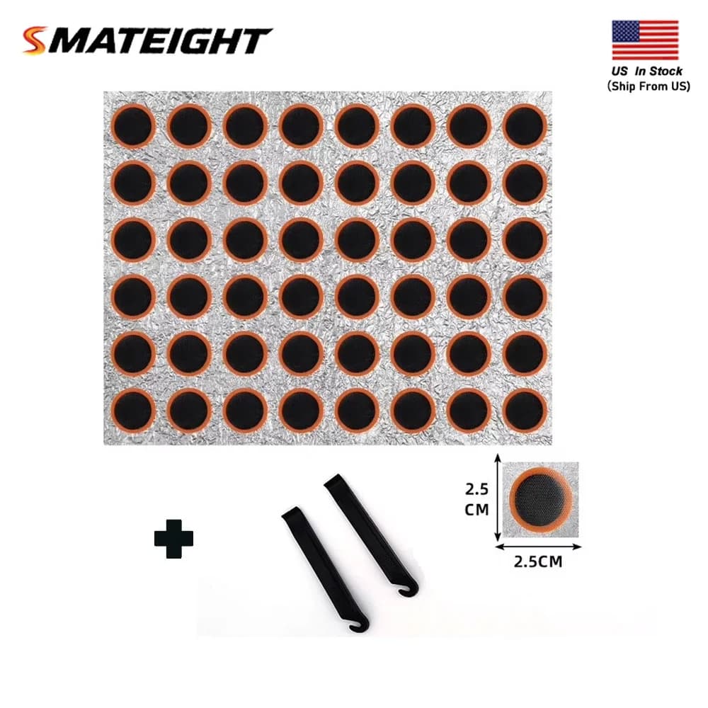 Pneumatic Repair Kit 48 Pieces with 2 Tires for Pneumatics, Autoadhesive Toppes for Camera d'Aria for Mountain Bikes and Electric Scooters