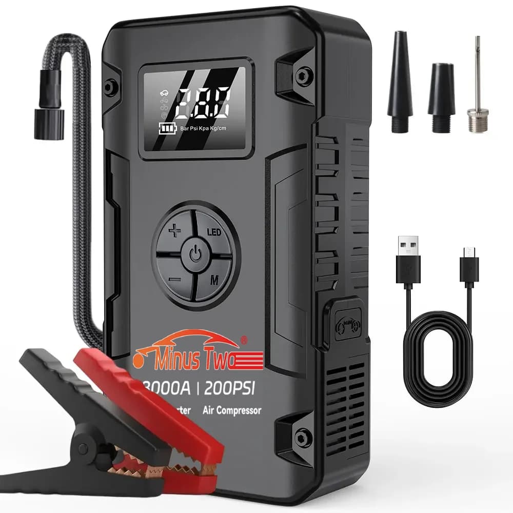 Avviatore d'Emergenza Portatile 4000A per Auto, Power Bank 12V, Dispositivo di Avviamento con Pompa d'Aria 150PSI, Booster per Batteria Auto, Avviatore d'Emergenza per Auto
