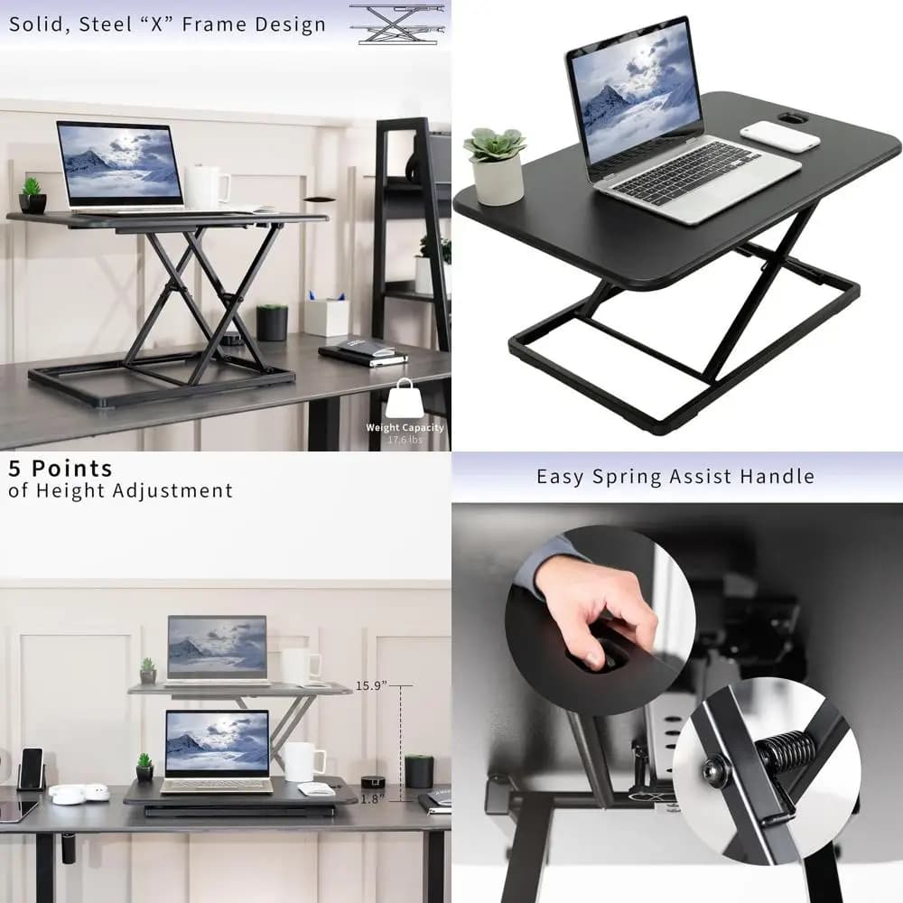 Convertitore per scrivania regolabile in altezza da 26'', supporto compatto per laptop/monitor, nero