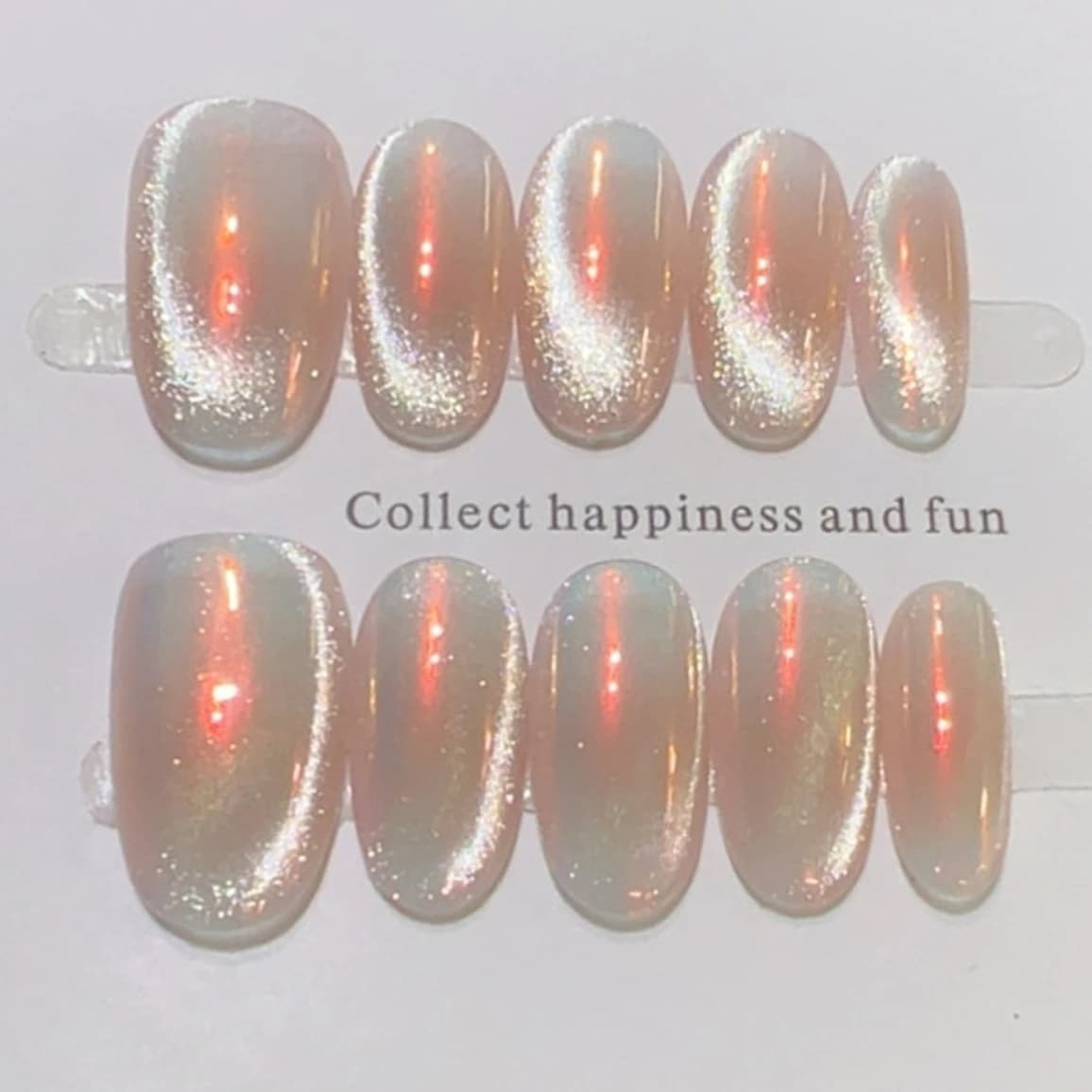 10 Pieces of Fine Crafts Glittered Nails in Mandorla, French Design, Orange Nails Effetto Eye of Cat, Simplici Estive Fin Nails to Apply to Pressure, Removable for Daily Use