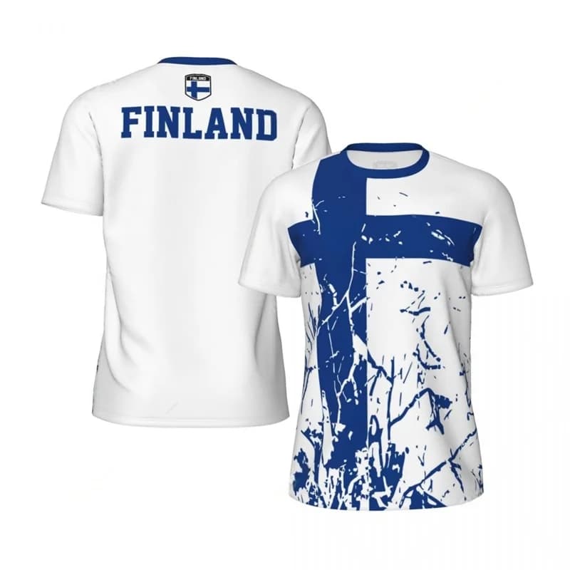 T-shirt with Finnish flag for men, summer, printed in 3D, oversize, sports, fitness, short sleeves, crew neck, fashionable, for football.