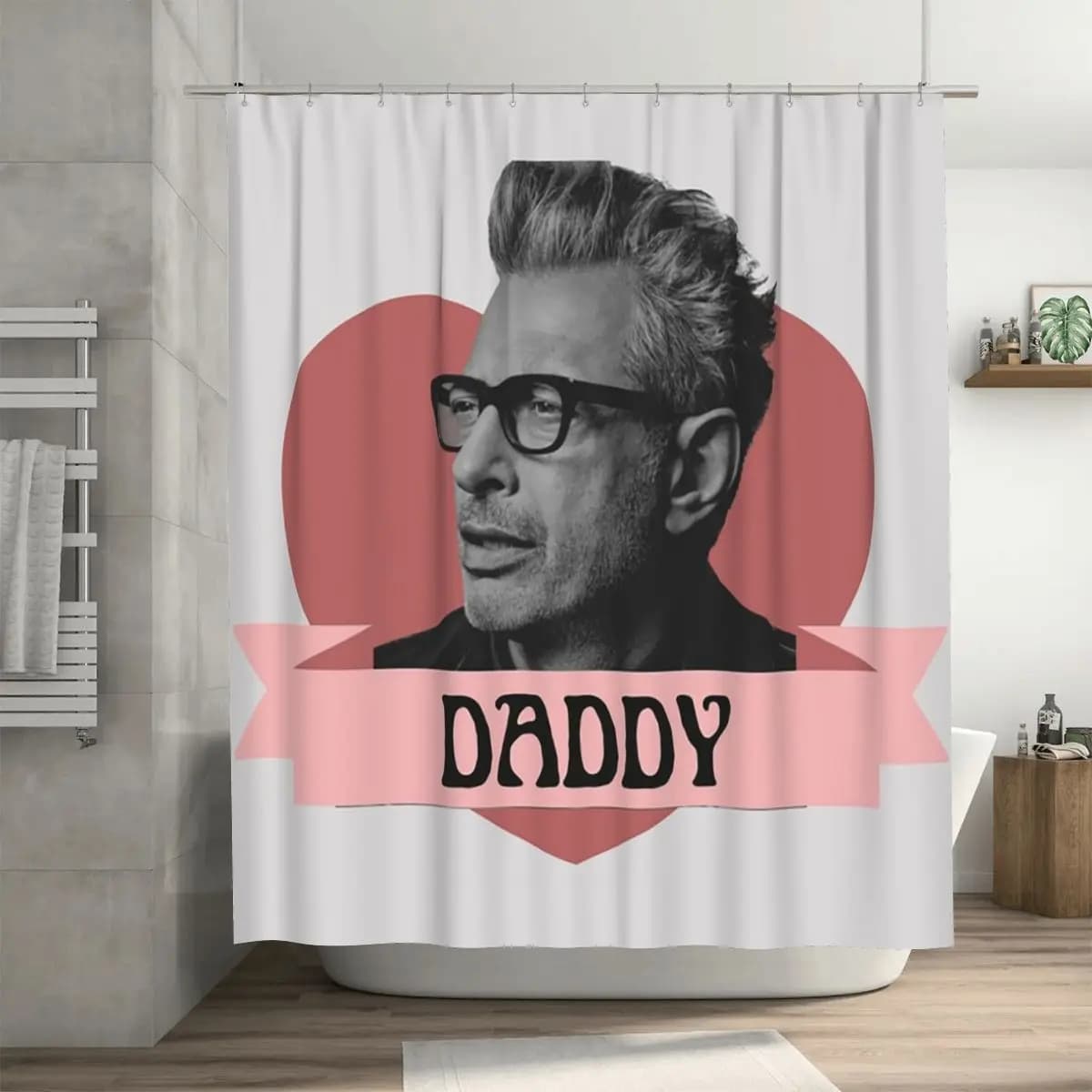 Tenda da doccia Jeff Daddy Goldblum With A Heart ispirata a Celebrity Crush, con ganci, per bagno