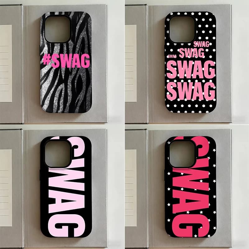 Cover for iPhone Y2K with fashionable 'SWAG' writing, silicone shockproof for iPhone 17 Air 16 Pro Max 15 14 Plus 13 12 Mini 11 Pro