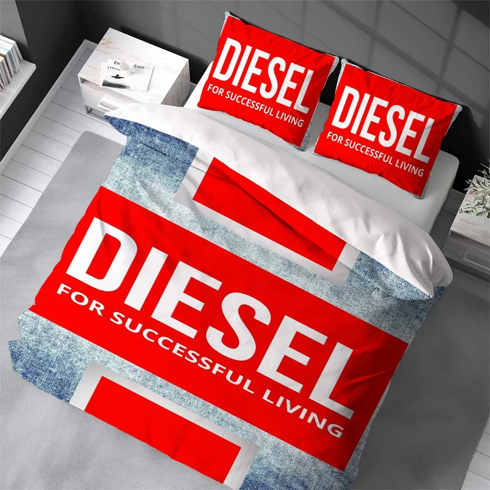 Set Copripiumino D-Diesel Fashion, Biancheria da Letto Stile Casa, Morbido Cotone Lavabile, Set 3 Pezzi, Regalo per Dormitorio Studentesco