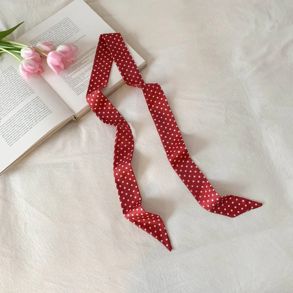 Elegant Bow Ties Long Silk Scarf Ice Cream Floral Plaid Scarf Printed Hair Band Long Ribbon Scarves Women