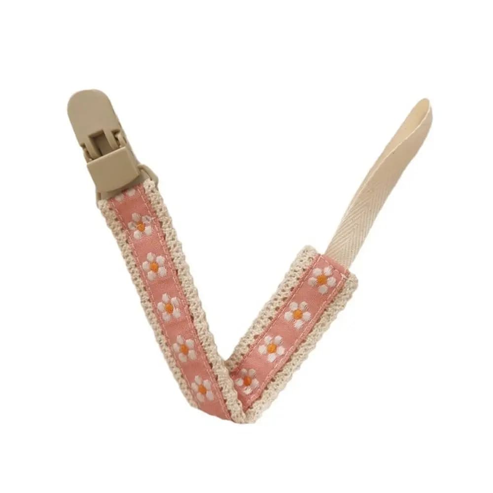 Catena per ciuccio in stoffa per bambini in stile etnico Cinghie per massaggiagengive regolabili Porta succhietto Clip per ciuccio Ricamo floreale