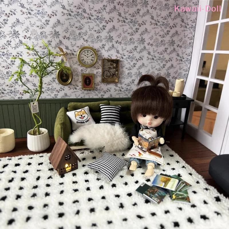 Tappeto in Peluche Imitazione Pelle di Pecora 1/12 per Casa delle Bambole, Decorazione per Camera da Letto e Soggiorno, Accessori per Casa delle Bambole