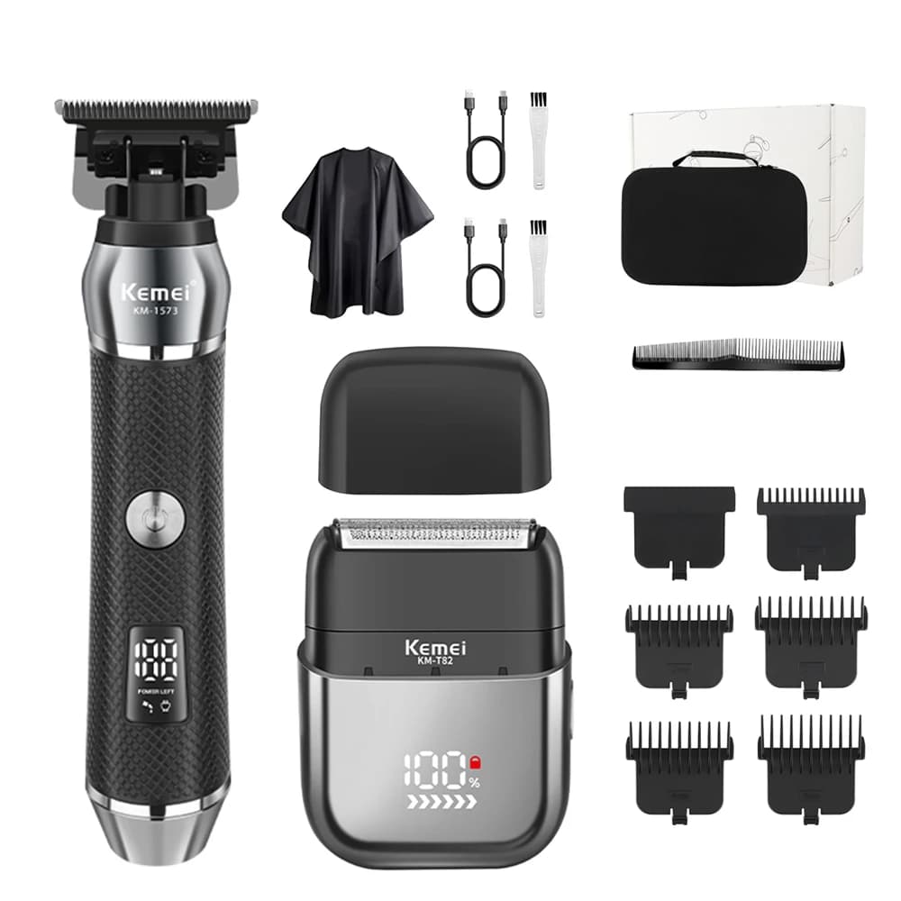 Tagliacapelli KEMEI per uomo Kit professionale per taglio capelli Trimmer per barba Barbiere Kit tagliacapelli con lama a T per taglio chiuso senza fili