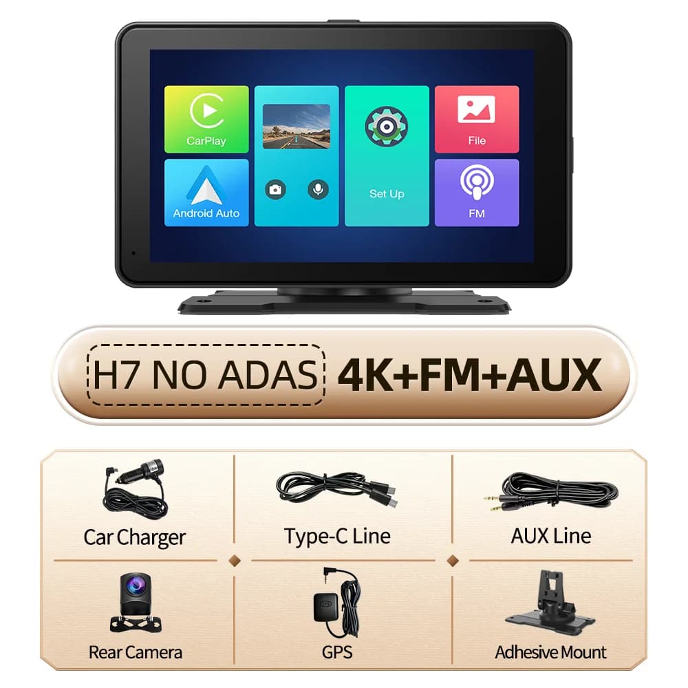 H16 Pro 7 "4K Carplay e Android Auto Car DVR WiFi Bluetooth AUX Dash Cam Navigazione GPS 24 ore Monitor di parcheggio Videoregistratore