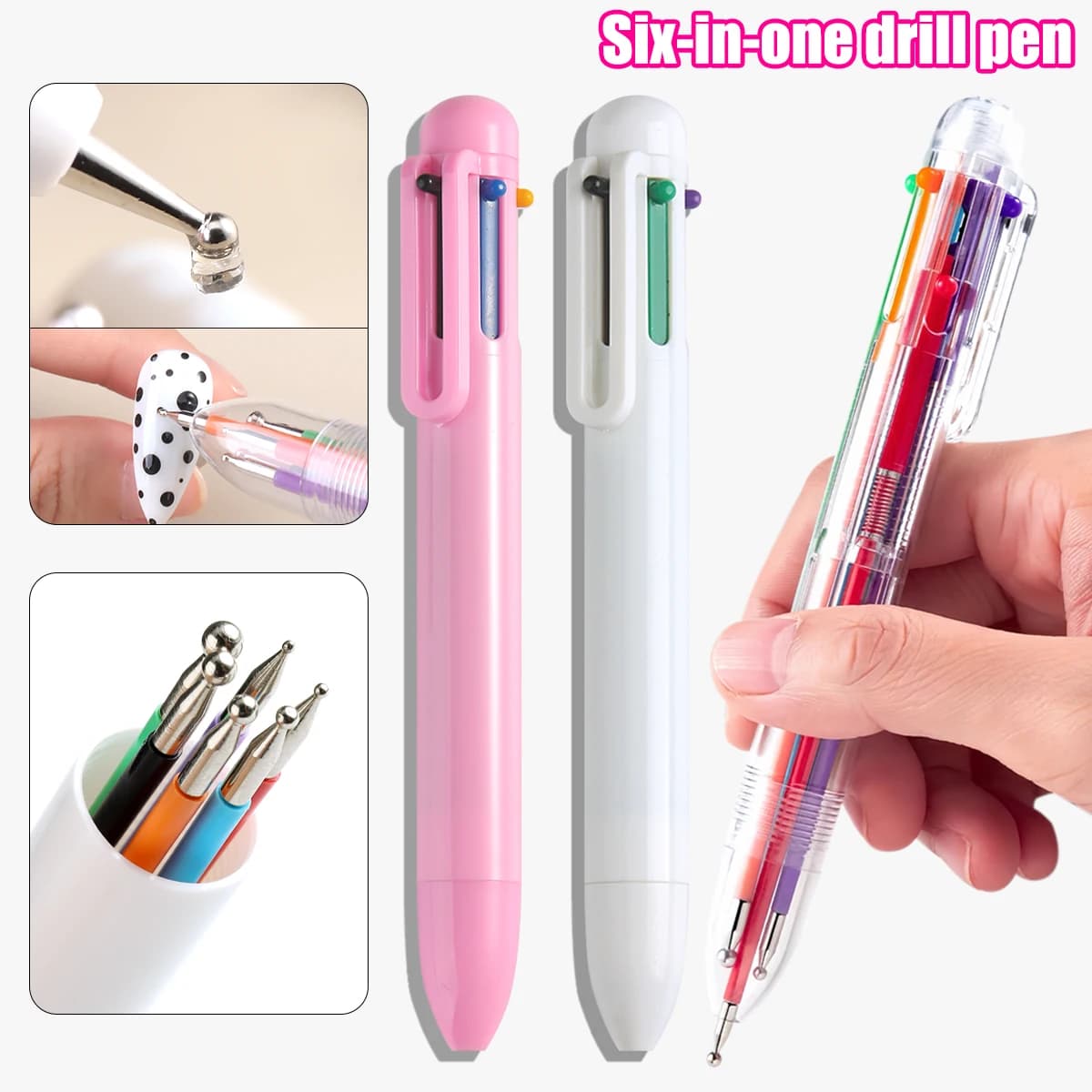 Penna punteggiatrice 6 in 1 per nail art, con design a sfera, indicatori di dimensione e punta a pressione, ideale per la decorazione delle unghie