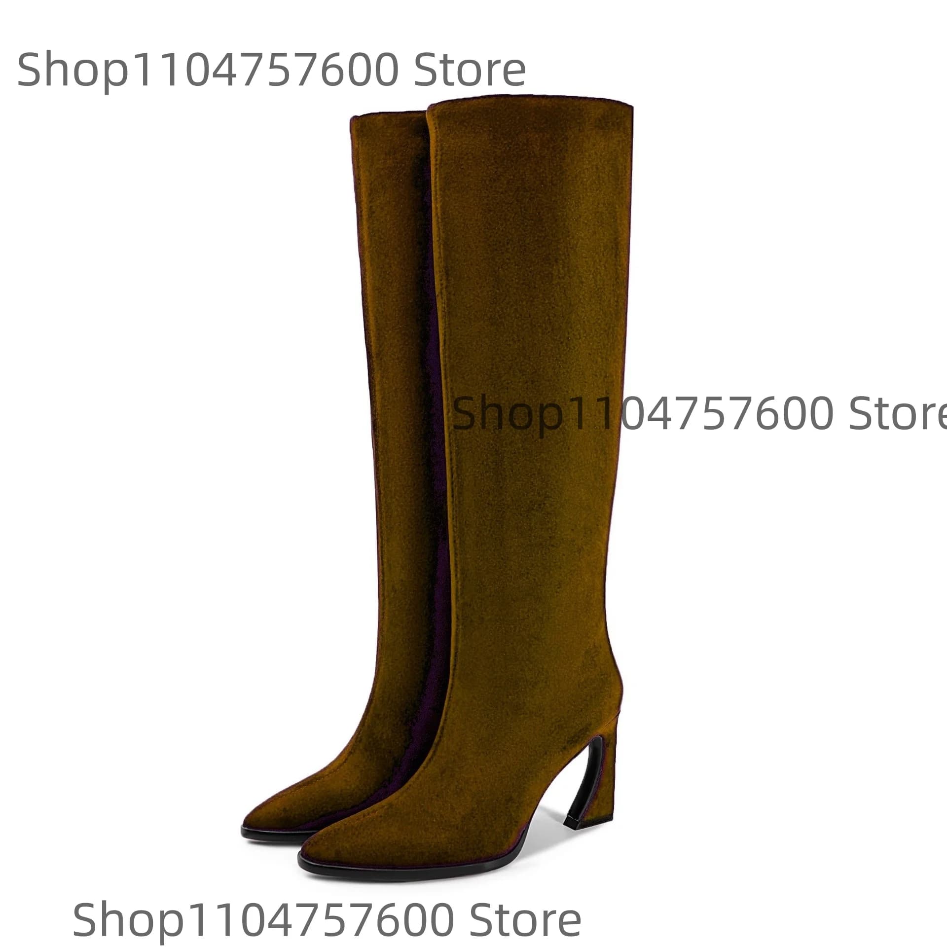 Stivali sopra il ginocchio in pelle scamosciata da donna Ritaglio Tacco largo Design Coscia-alta Punta quadrata affilata Donna Autunno Casual Party Botas lunghi