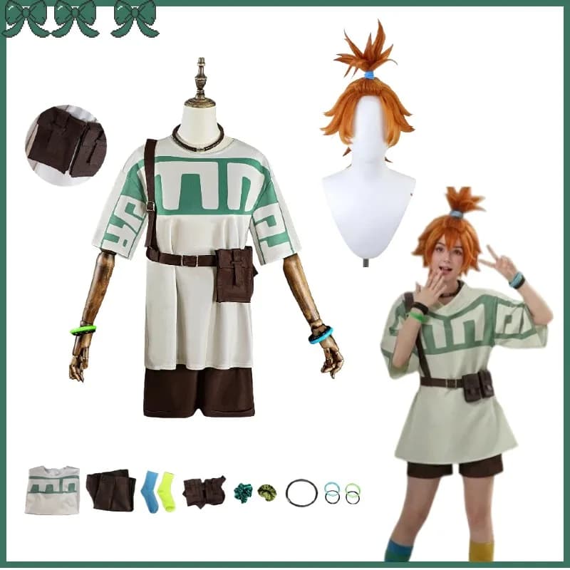 Costume Cosplay Tysark Remlin con Parrucca, T-Shirt, Pantaloncini, Borsa, Collare e Accessori per Capelli per Uomo e Donna, Ideale per Feste di Halloween