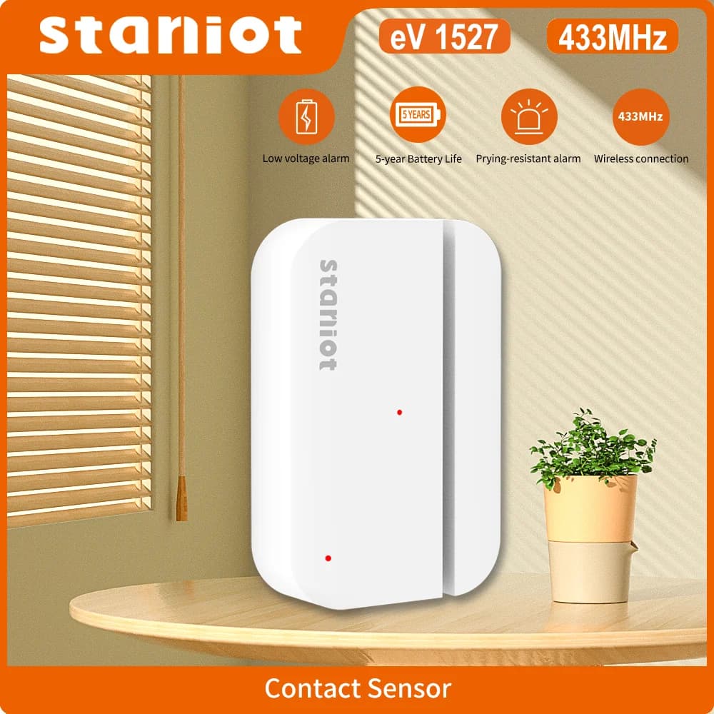Staniot 5 anni di durata della batteria sensore di contatto rilevatori di porte e finestre aperti/chiusi 433Mhz Smart Home sensore magnetico Wireless