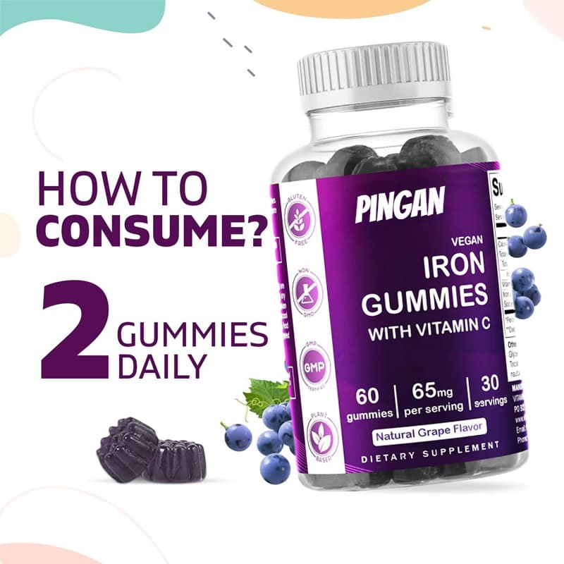 Supplements of soft grape candies for men and women -60 vegetarian soft candies -Delicious iron with vitamin C-60 soft candy pills