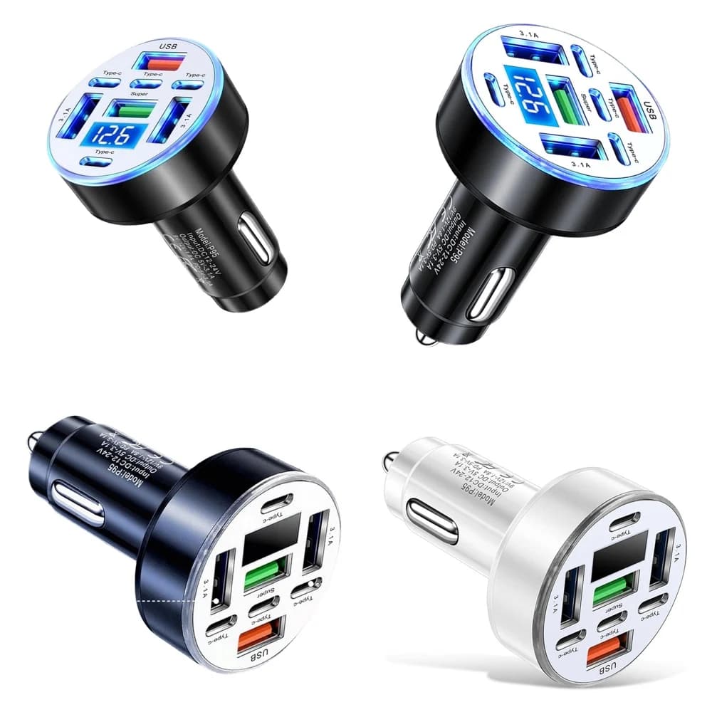 Caricabatterie USB per auto multiporta UYUXIO tipo C con display di tensione 4 PD 4 USB A Adattatore di ricarica super veloce con voltmetro per iPhone
