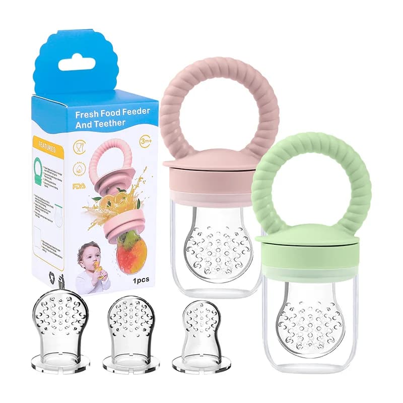 In stock baby teething toy silicone teether fruit supplement food aid children's food grade teething stick wide mouth pacifier