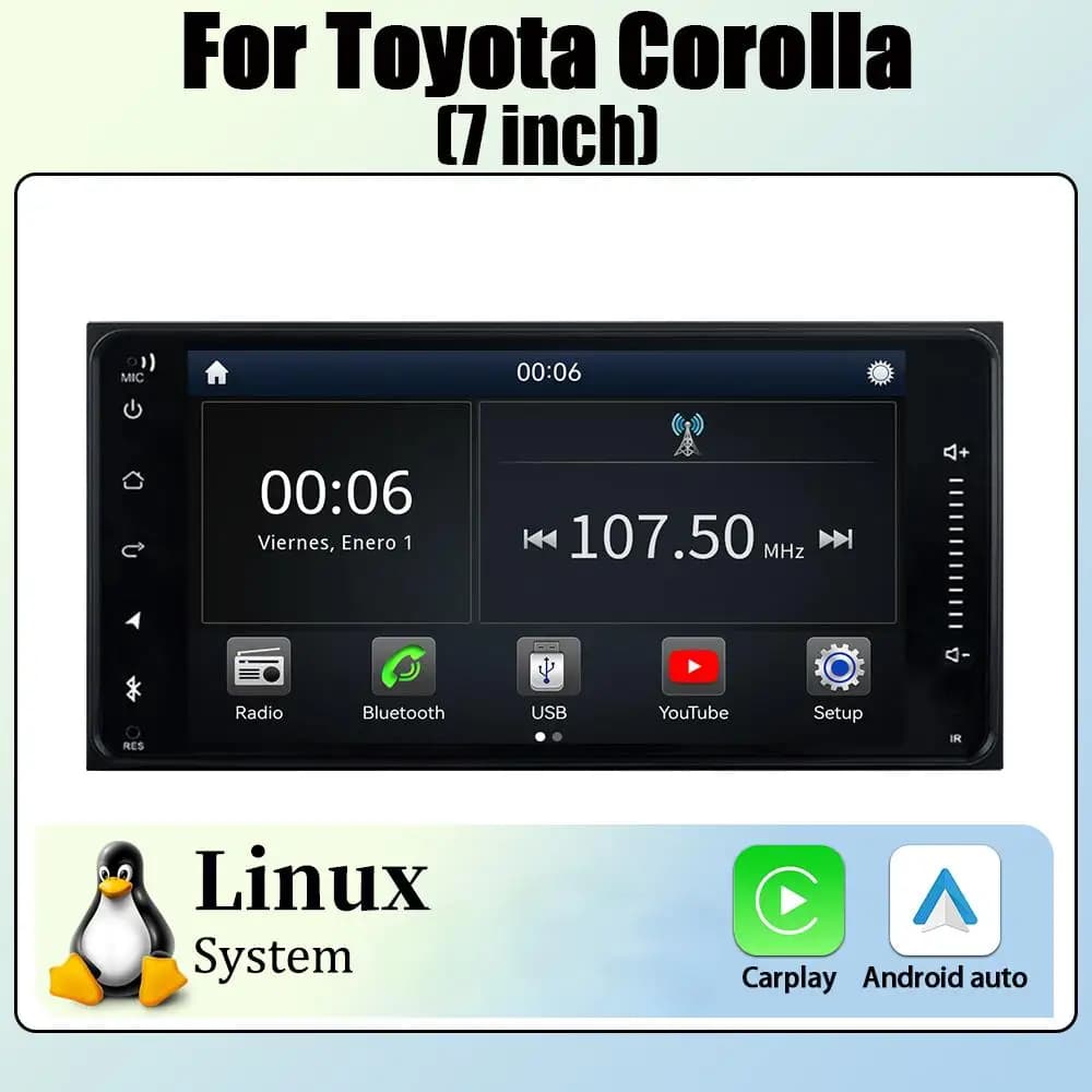 Sistema Linux per Toyota Corolla, lettore multimediale da 7 pollici per auto, con CarPlay e navigazione automatica, DSP, Bluetooth, YouTube, lettore video multimediale wireless.