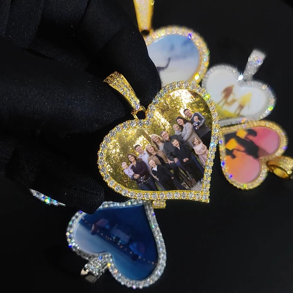 Collana con Ciondolo a Cuore Hip Hop Personalizzabile con Foto, Gioielli Iced Out, Cornice Portafoto a Cuore Vuota da 22/40/50/66mm, Regalo di Gioielleria